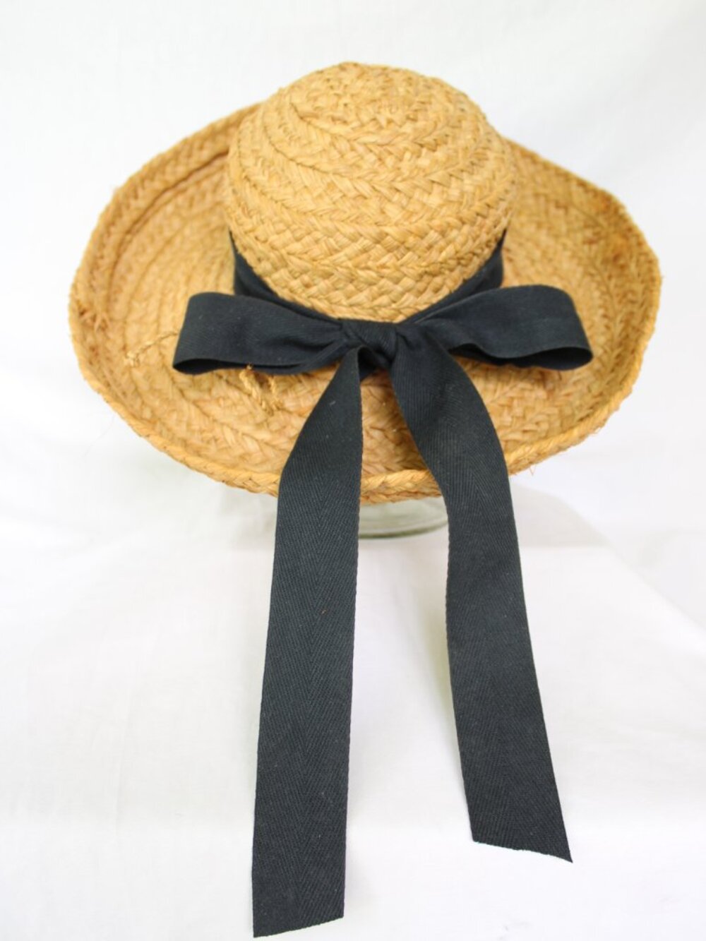 Helen Kaminski Classic 5 Raffia Straw sun Hat Black Ribbon Bow Sun Hat Australia